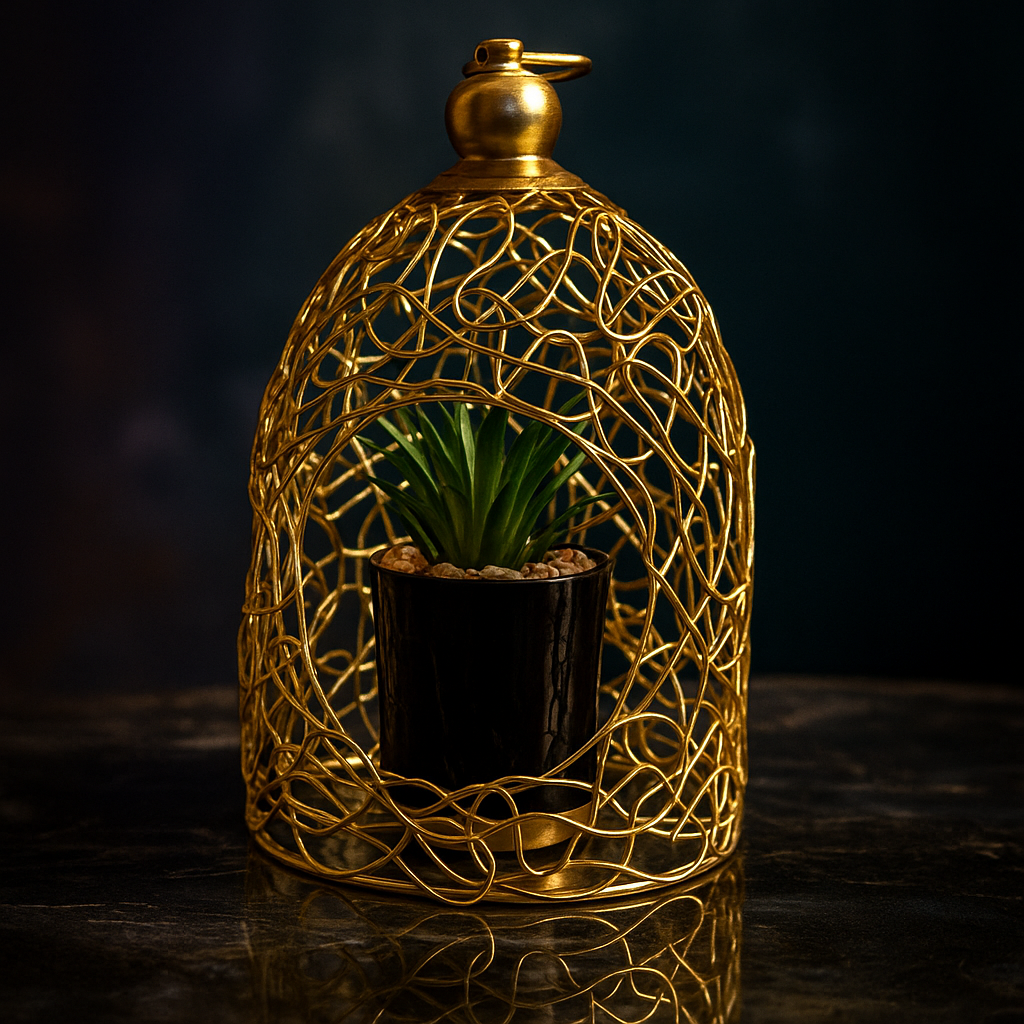 Plant in metallic cage