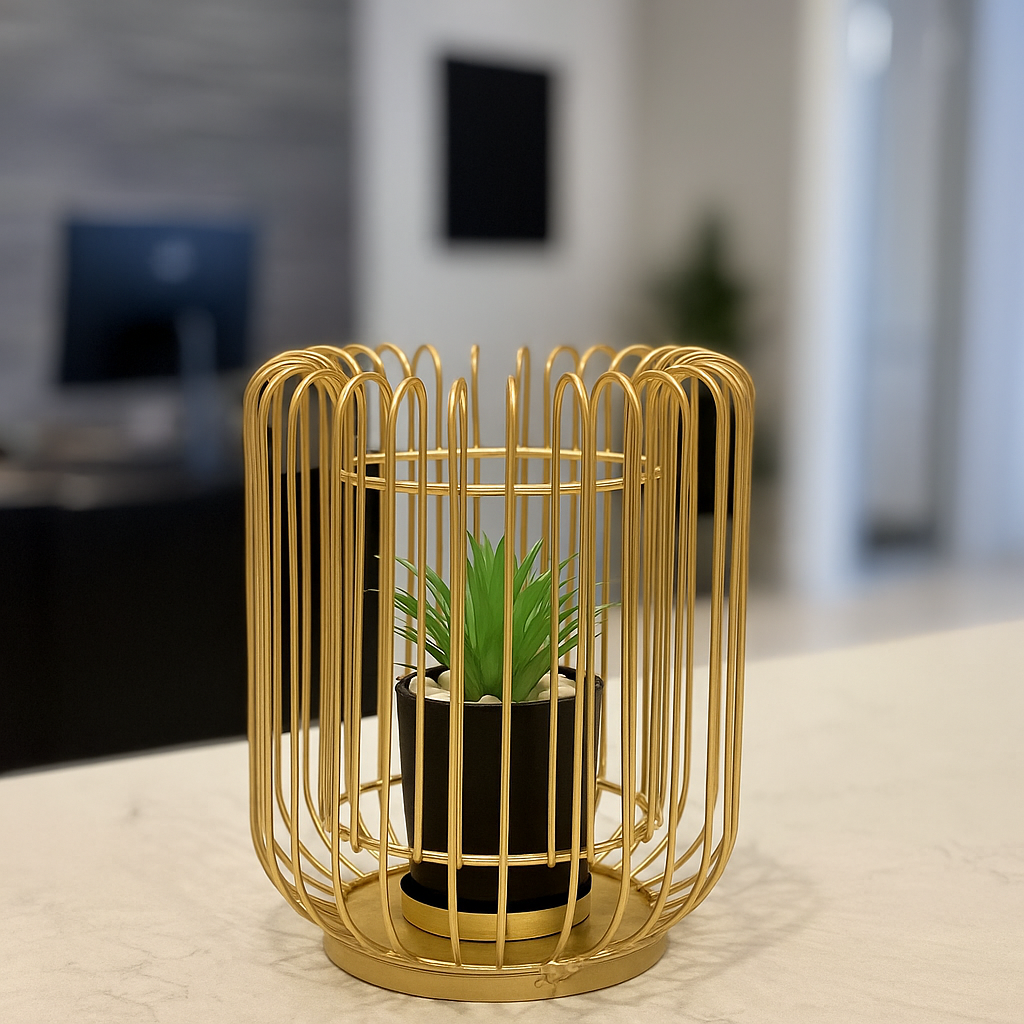 Cactus Metal Cage with Artificial Plant