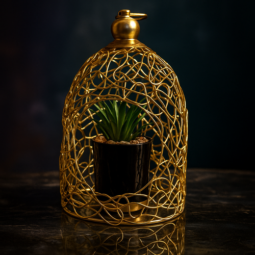 Plant in metallic cage