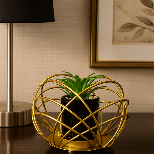 Rounded Metal Cage with Plant